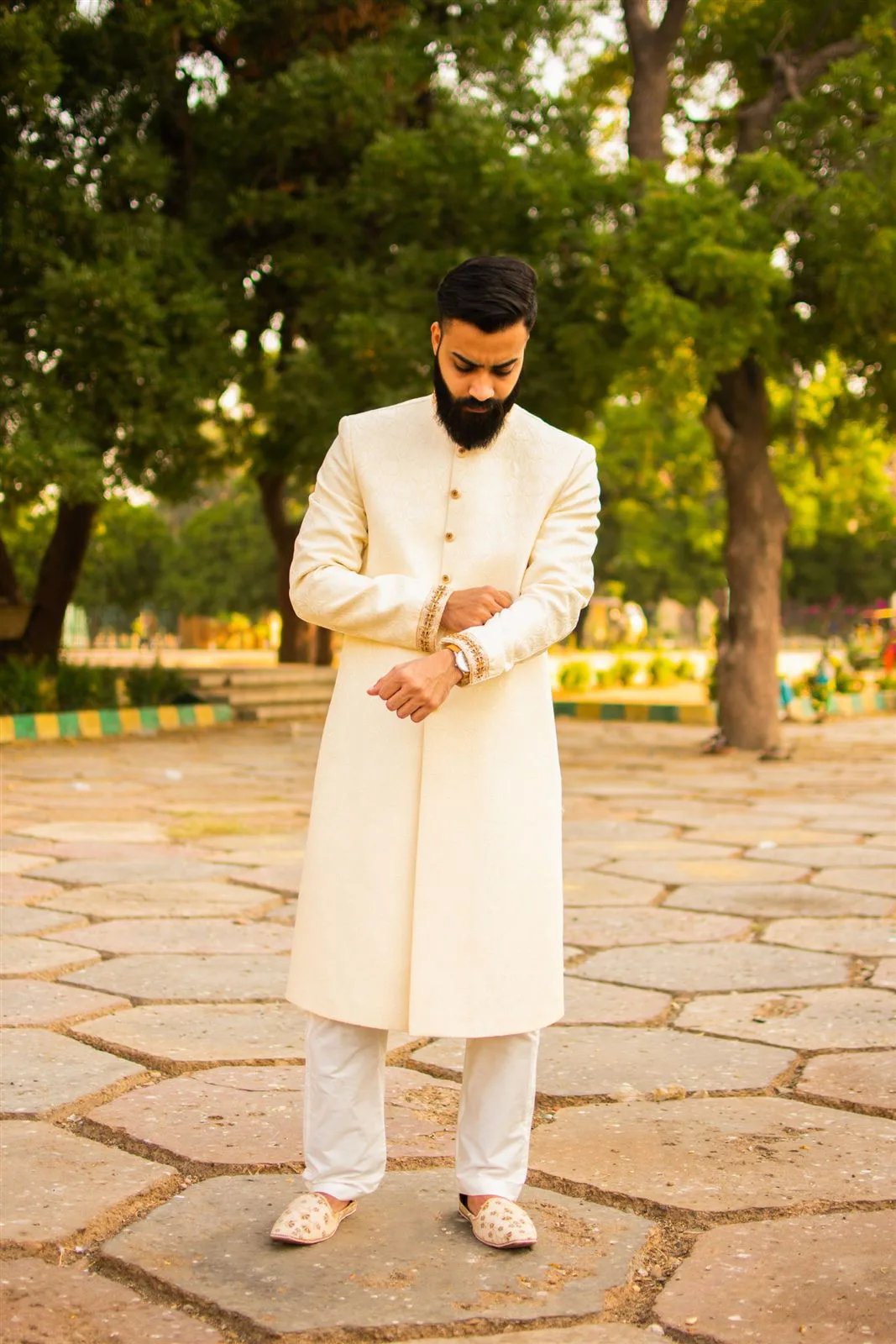 Man in an embroidered Eid panjabi